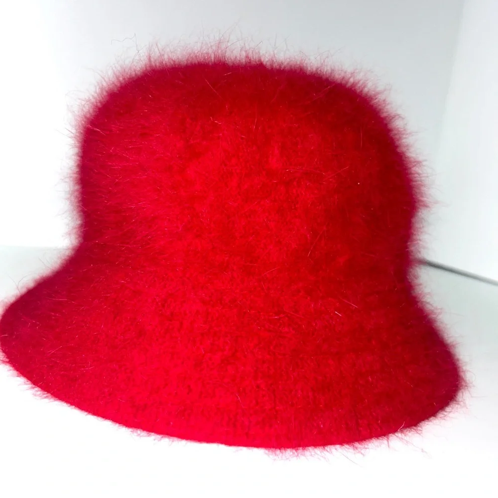 David & Young Angora Elegant Red Women's Winter Warm‎ Bucket Hat OS